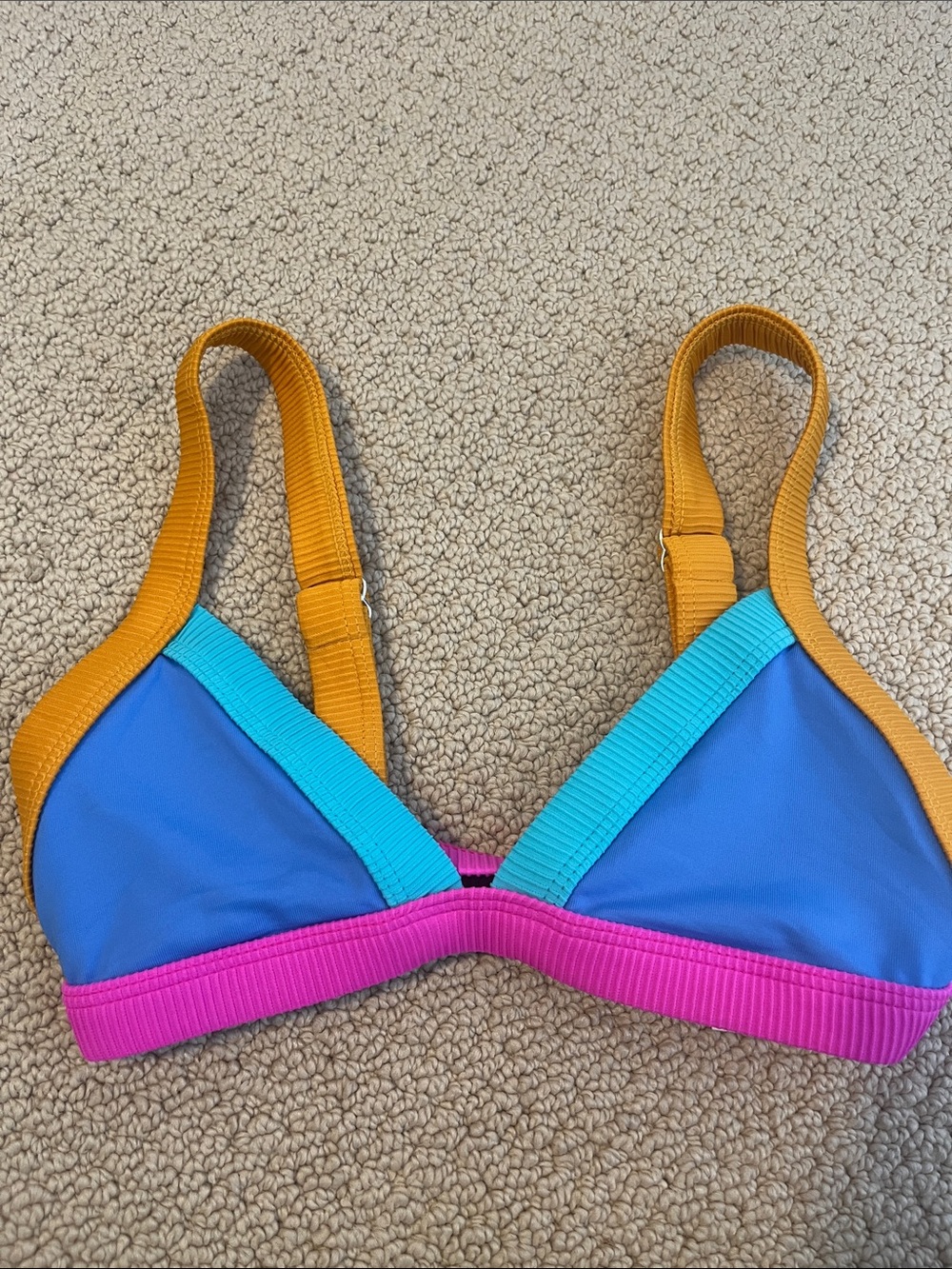 ONEONE Kameron Bikini Top Colorblock Triangle Swim - Blue, Teal, Pink, Yellow S